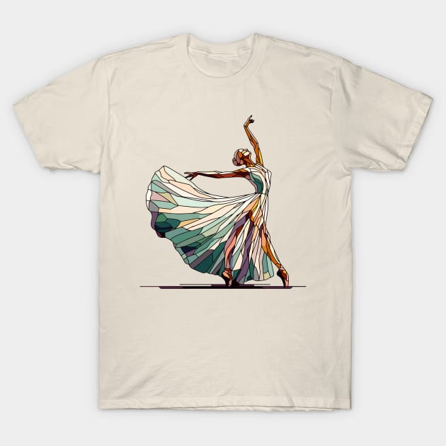 Beautiful ballerina in a white dress dancing, ballet dance, mosaic glass geometric T-Shirt by Nora Liak
